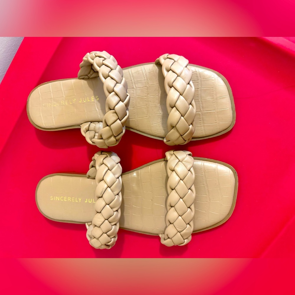 Tan Flat Double Braided Strap Sandal